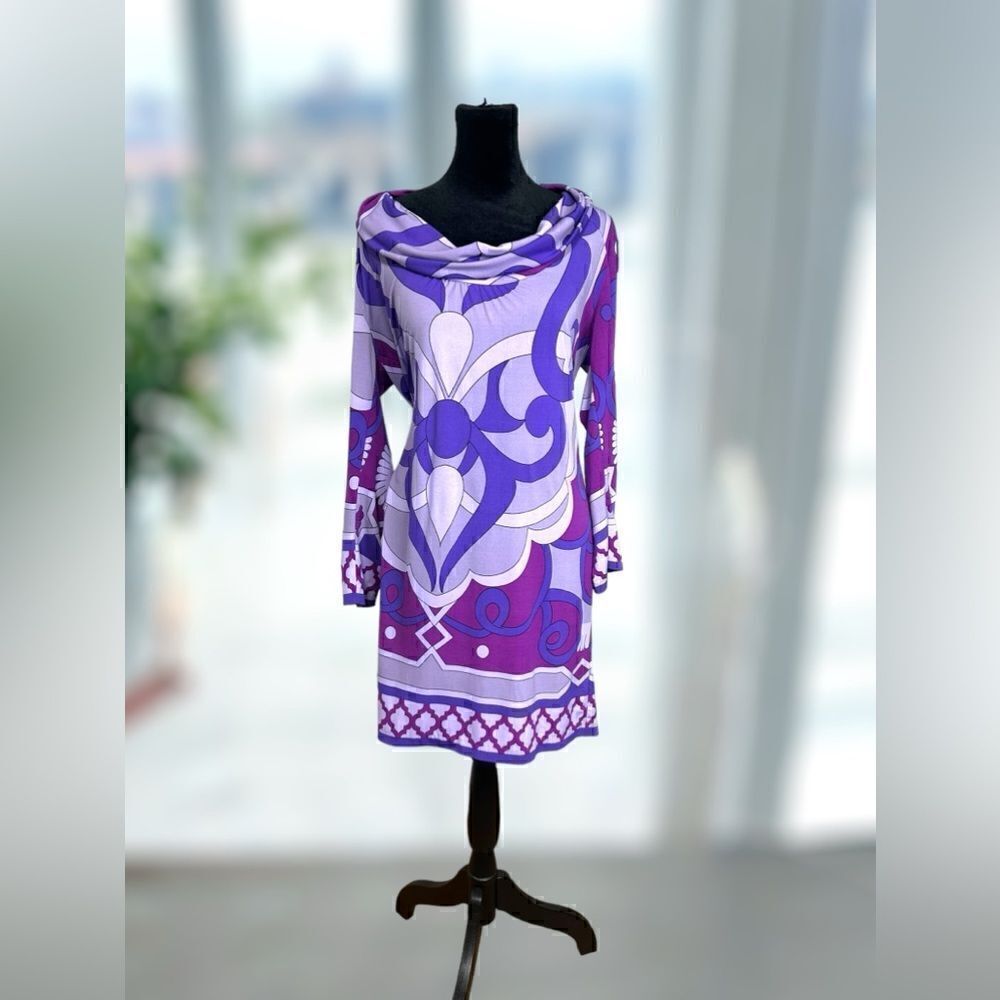 ECI New York Cowl Neck Retro Print Dress Size 4 S - Picture 5 of 13